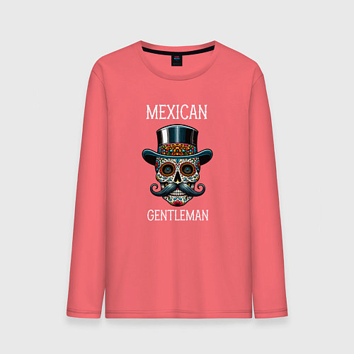 Мужской лонгслив Мексиканский джентльмен череп муэрто / Коралловый – фото 1