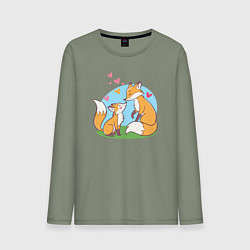 Лонгслив хлопковый мужской Свидание влюбленных лисичек, цвет: авокадо