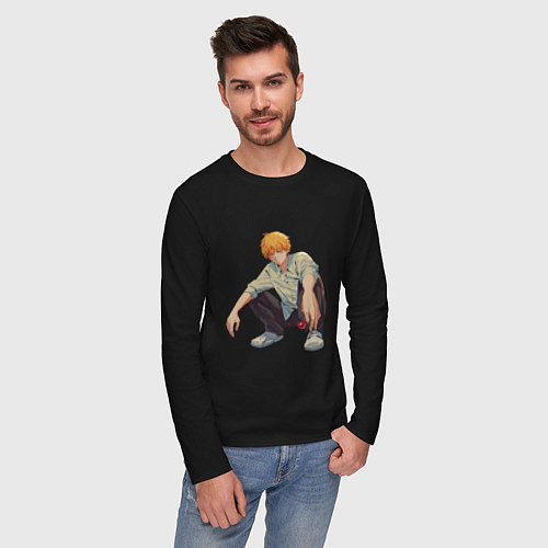 Мужской лонгслив Человек-бензопила Денджи чилл / Черный – фото 3