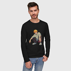 Лонгслив хлопковый мужской Человек-бензопила Денджи чилл, цвет: черный — фото 2