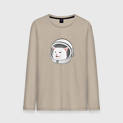 Лонгслив хлопковый мужской Кот-мем в скафандре, цвет: миндальный