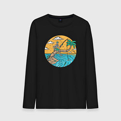 Лонгслив хлопковый мужской Рыбалка на пальме, цвет: черный