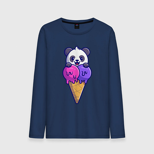 Мужской лонгслив Panda ice cream / Тёмно-синий – фото 1