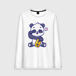 Лонгслив хлопковый мужской Cute panda, цвет: белый