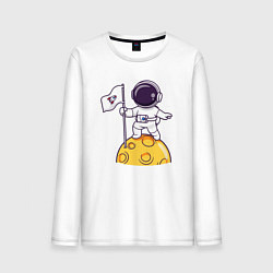 Лонгслив хлопковый мужской Астронавт прибыл на луну, цвет: белый