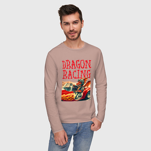 Мужской лонгслив Dragon cool racer - ai art / Пыльно-розовый – фото 3