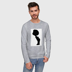 Лонгслив хлопковый мужской Силуэт поцелуй он - для пары, цвет: меланж — фото 2