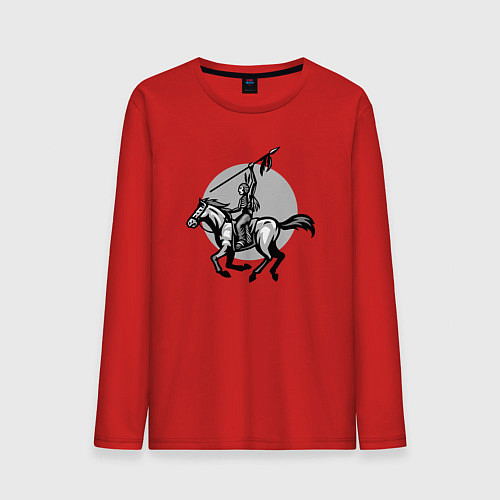Мужской лонгслив Индеец на коне / Красный – фото 1