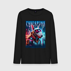 Лонгслив хлопковый мужской Dude bull terrier - cyberpunk, цвет: черный