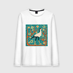 Лонгслив хлопковый мужской Птица секретарь, цвет: белый