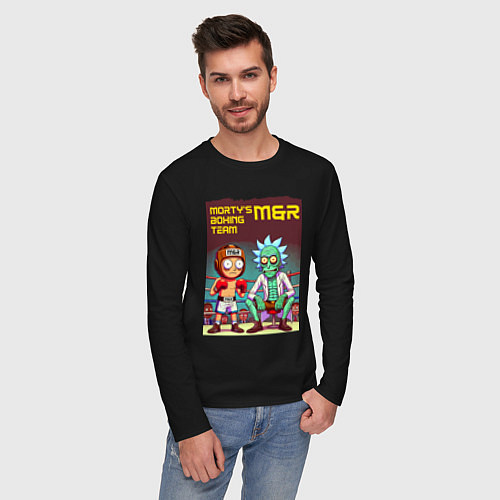 Мужской лонгслив Mortys boxing team - ai art fantasy / Черный – фото 3