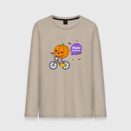 Мужской лонгслив Тыква на велике / Миндальный – фото 1
