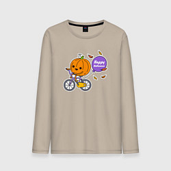Лонгслив хлопковый мужской Тыква на велике, цвет: миндальный