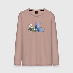 Лонгслив хлопковый мужской Синица и цветок, цвет: пыльно-розовый