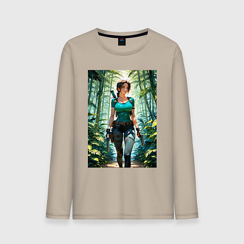 Мужской лонгслив Лара Крофт в джунглях с пистолетами / Миндальный – фото 1
