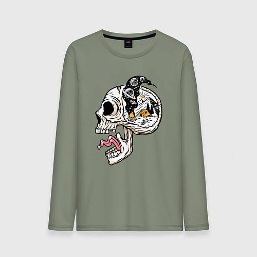 Мужской лонгслив Космический кемпинг в голове / Авокадо – фото 1