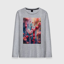 Лонгслив хлопковый мужской Композиция из цветов и сердечек, цвет: меланж