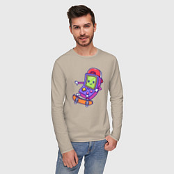 Лонгслив хлопковый мужской Тетрис на скейте, цвет: миндальный — фото 2