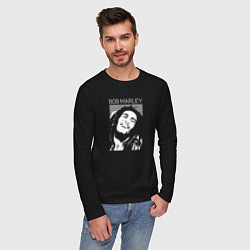 Лонгслив хлопковый мужской Bob Marley abstract portrait, цвет: черный — фото 2
