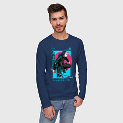 Лонгслив хлопковый мужской Томиока в маске, цвет: тёмно-синий — фото 2