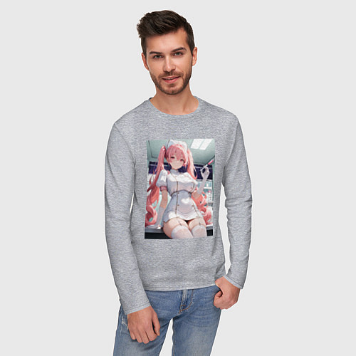 Мужской лонгслив Медсестричка сделает тебе укол любви / Меланж – фото 3