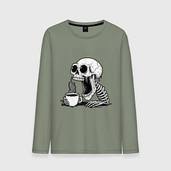 Лонгслив хлопковый мужской Skeleton with coffee, цвет: авокадо