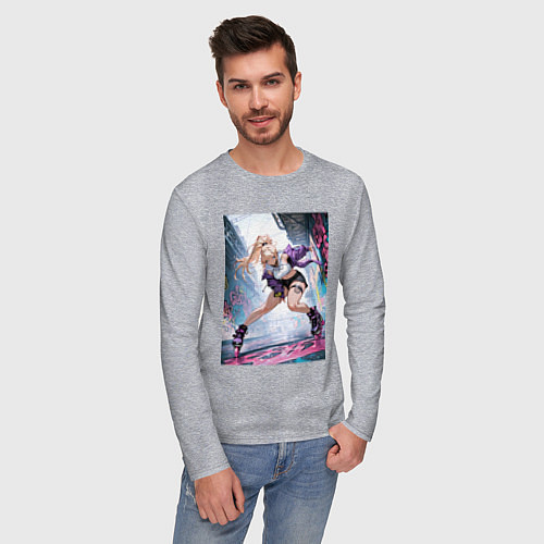 Мужской лонгслив Девушка на роликах исполняет трюки / Меланж – фото 3