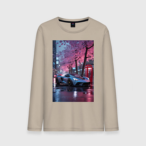 Мужской лонгслив Суперкар и сакура / Миндальный – фото 1