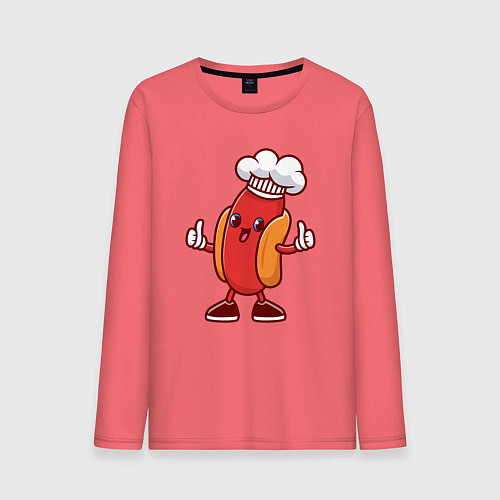 Мужской лонгслив Хот-дог повар / Коралловый – фото 1