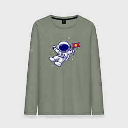 Лонгслив хлопковый мужской Космонавт с флажком, цвет: авокадо