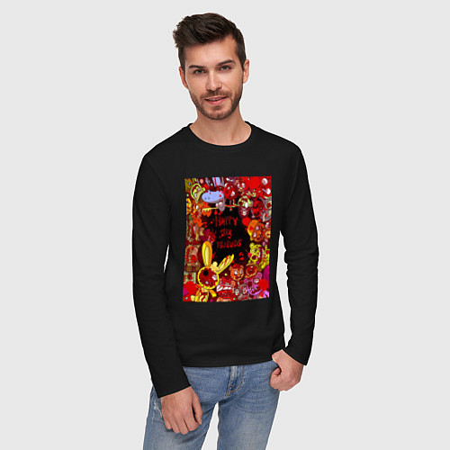 Мужской лонгслив Счастливые лесные друзья - мясо / Черный – фото 3