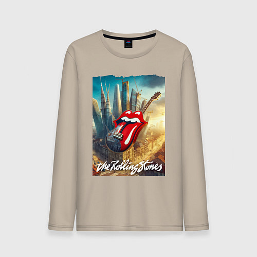 Мужской лонгслив Rolling Stones - logo-guitar / Миндальный – фото 1