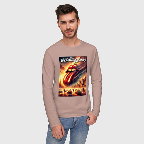 Мужской лонгслив Logo of the Rollings Stones / Пыльно-розовый – фото 3