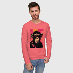 Лонгслив хлопковый мужской Крутая обезьянка, цвет: коралловый — фото 2