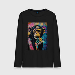 Лонгслив хлопковый мужской Cute monkey, цвет: черный