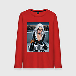 Лонгслив хлопковый мужской Черная кошка на крыше небоскреба, цвет: красный