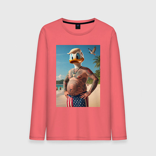 Мужской лонгслив Donald Duck-Trump on a Florida beach / Коралловый – фото 1