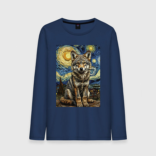 Мужской лонгслив Волчонок Ван Гог / Тёмно-синий – фото 1