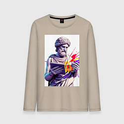 Лонгслив хлопковый мужской Античная статуя и граффити, цвет: миндальный