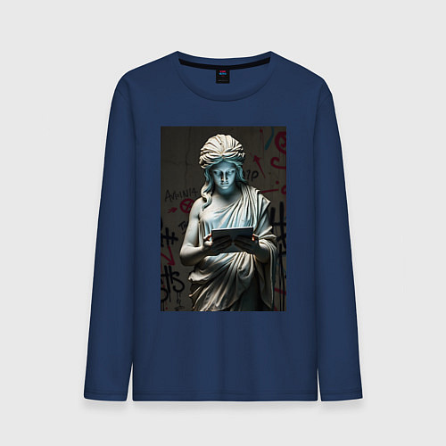 Мужской лонгслив Античная статуя с планшетом / Тёмно-синий – фото 1