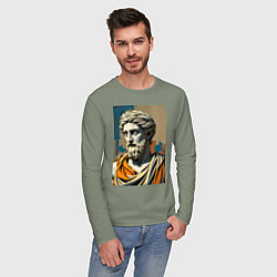Лонгслив хлопковый мужской Античная статуя в теплых тонах, цвет: авокадо — фото 2
