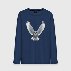 Лонгслив хлопковый мужской Сова с расправленными крыльями, цвет: тёмно-синий