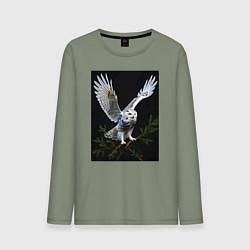 Мужской лонгслив Белая сова на дереве