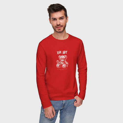 Мужской лонгслив Black white teddy / Красный – фото 3