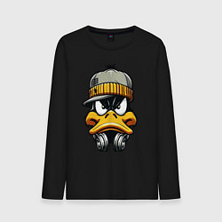 Лонгслив хлопковый мужской Duffy Duck in headphones, цвет: черный