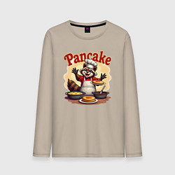 Лонгслив хлопковый мужской Енот готовит панкейки, цвет: миндальный