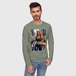 Лонгслив хлопковый мужской Рыжая лиса-полицейский, цвет: авокадо — фото 2