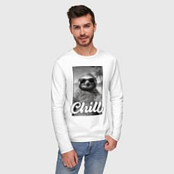Лонгслив хлопковый мужской Sloth - chill - настроение у ленивца чилить в отпу, цвет: белый — фото 2