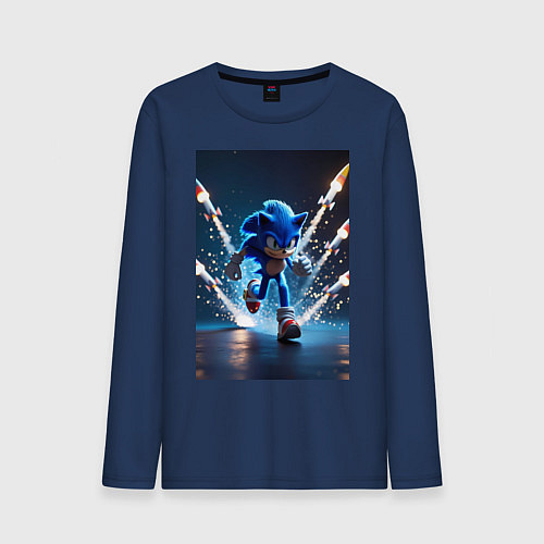 Мужской лонгслив Соник убегает от ракет / Тёмно-синий – фото 1