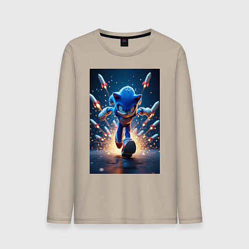 Мужской лонгслив Соник убегает от ракет / Миндальный – фото 1